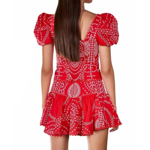 Charo Ruiz Marli Embroidered Mini Skirt L Red Nelum Eyelet Boho Resort - Picture 6 of 12